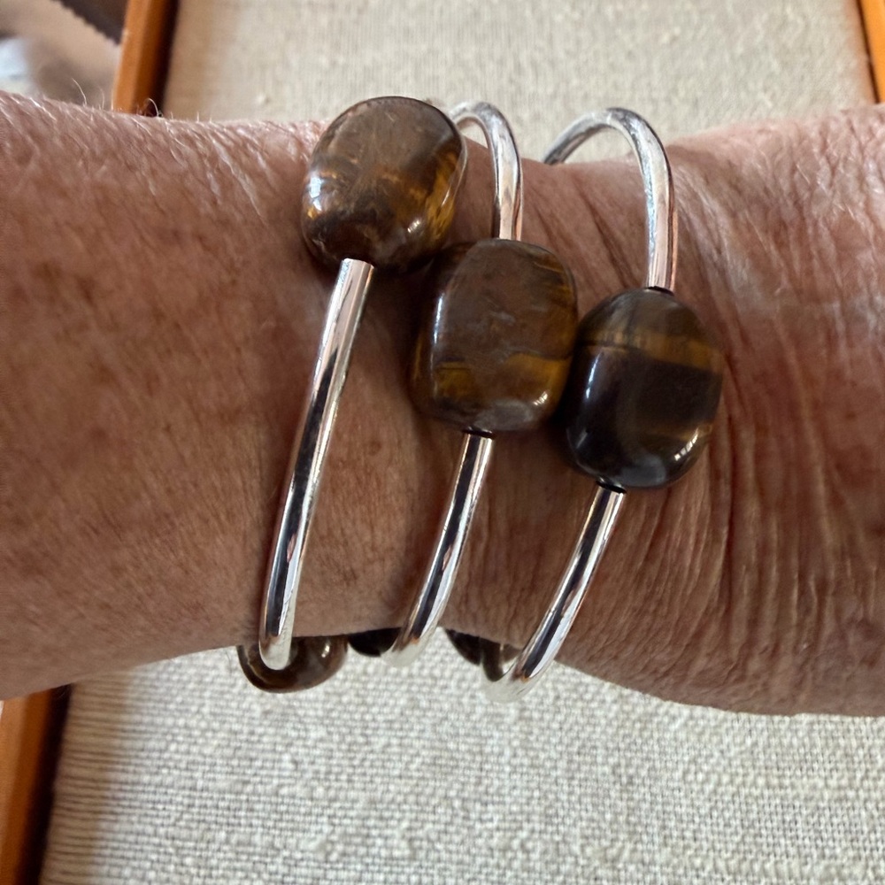 Silver and Tiger Eye Bangle Wrap Bracelet